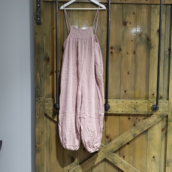 HYFVE Pants - ROSE PINK ROMPER JUMPSUIT Harem SMALL SQUARE NECK  SPAGHETTI STRAP Pastel Boho